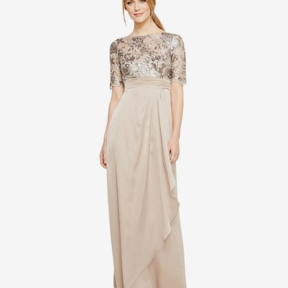 NEW Adrianna Papell Floral Sequin Embroidered‎ Gown in Light Mink [SZ 4 ] - Picture 13 of 13